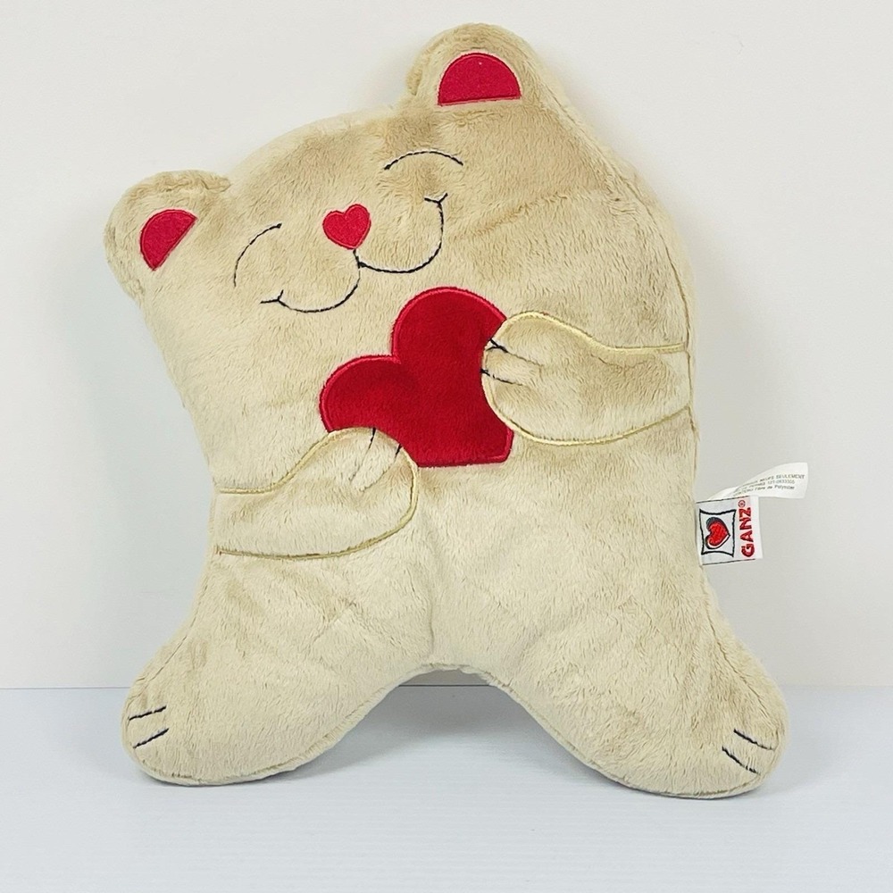 Vtg Ganz Plush Bear w/ Red Heart Tan Pillow‎ Stuffed Animal Rare HTF